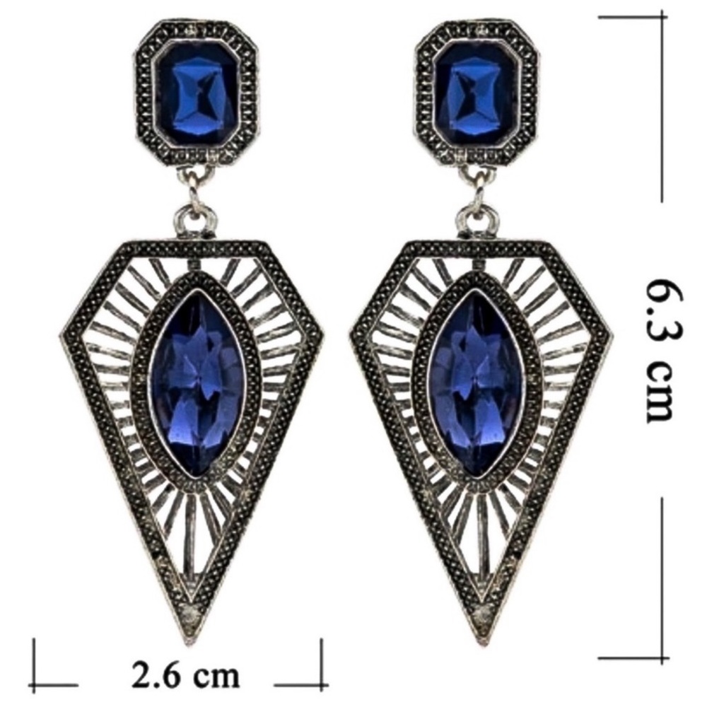 Vintage Silver Blue Gem Dangle Stud Earrings - Picture 8 of 8